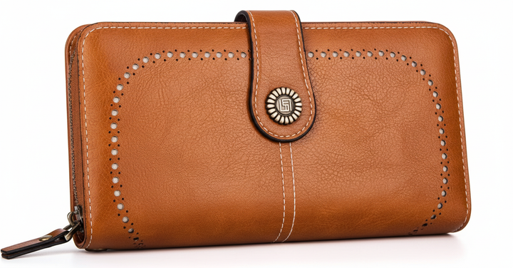 Kompakte Damen Handgelenktasche, ideal für Karten, Bargeld und Schlüssel.