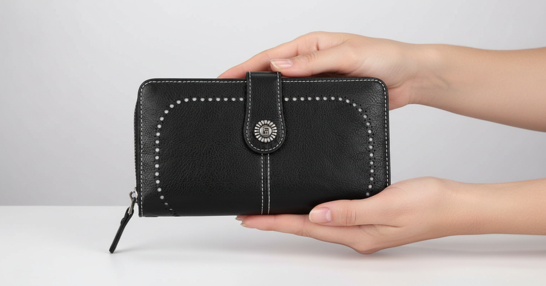 Exklusives Damen Portemonnaie in Lederoptik, die ideale Handgelenktasche.