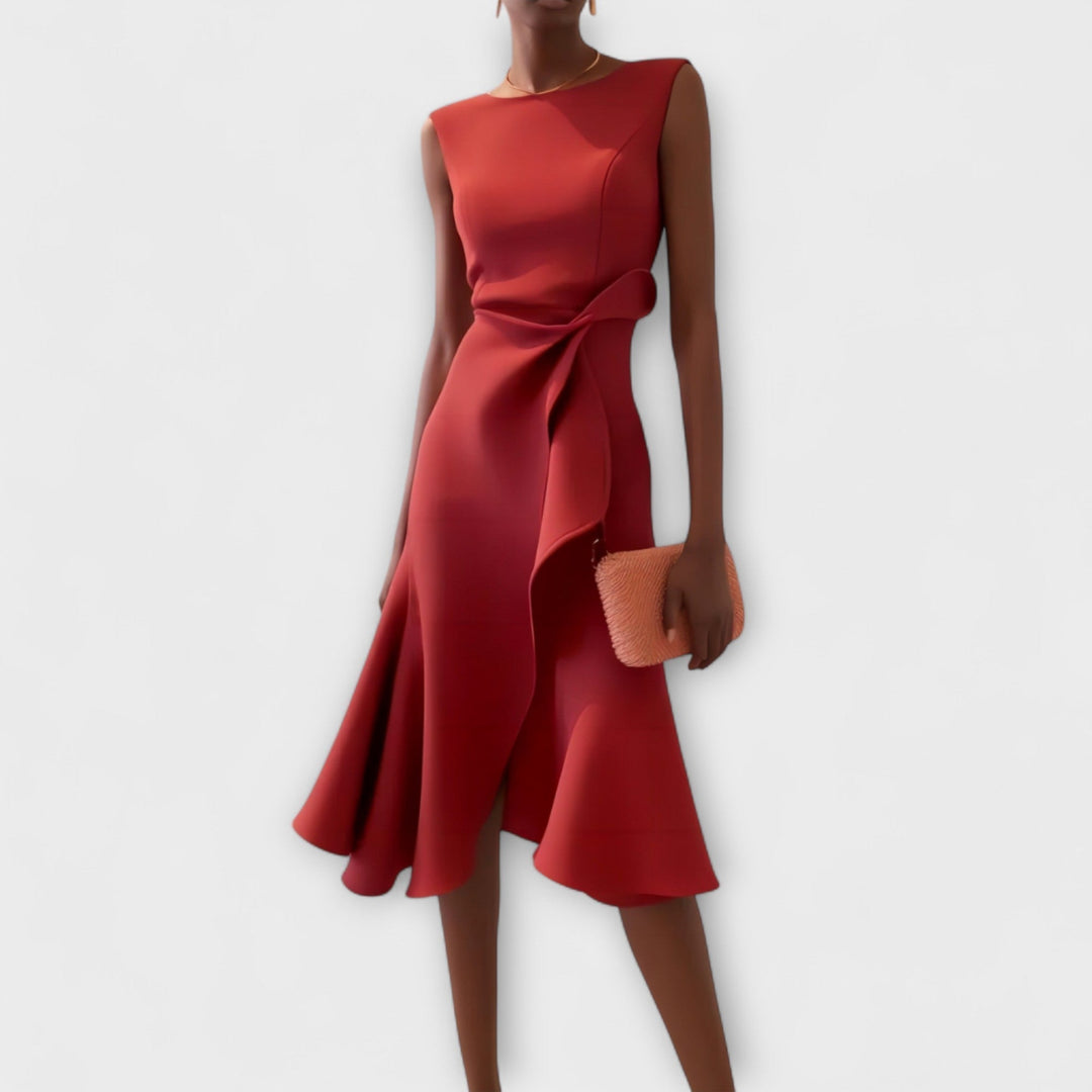 Elegantes, drapiertes Damen Midi Kleid für festliche Anlässe. Zeitloses Design mit Komfort.