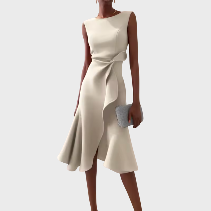 Zeitloses drapiertes Midi Kleid für Damen, perfekt als elegantes Sommer- oder Partykleid.