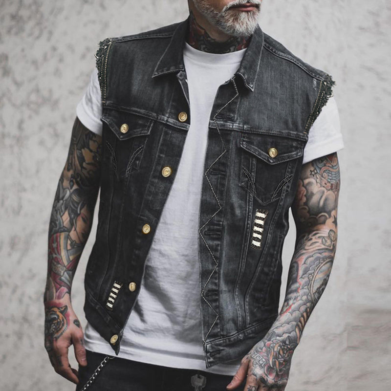 Herren Denim Weste, ärmellos & stylisch. Lässige Jeansweste für Streetwear Looks in der Freizeit.