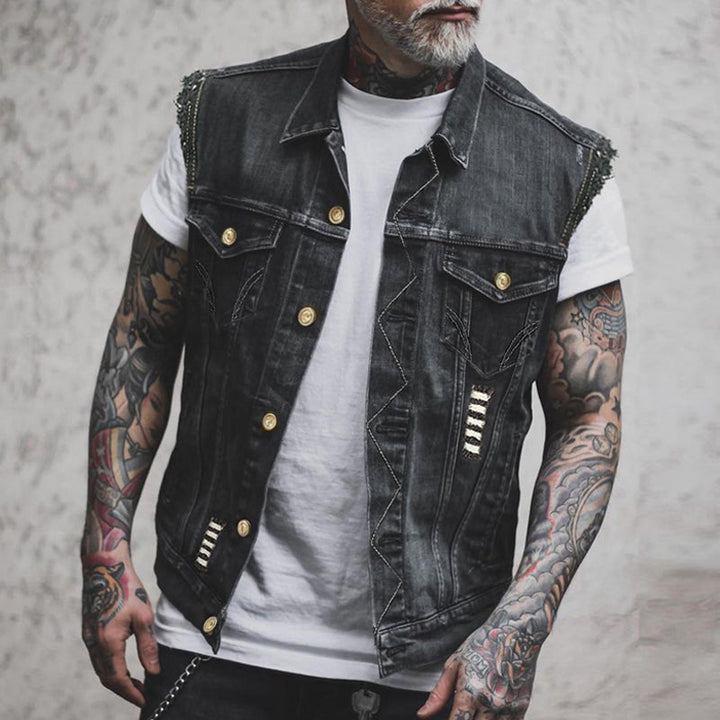Herren Denim Weste, ärmellos & stylisch. Lässige Jeansweste für Streetwear Looks in der Freizeit.