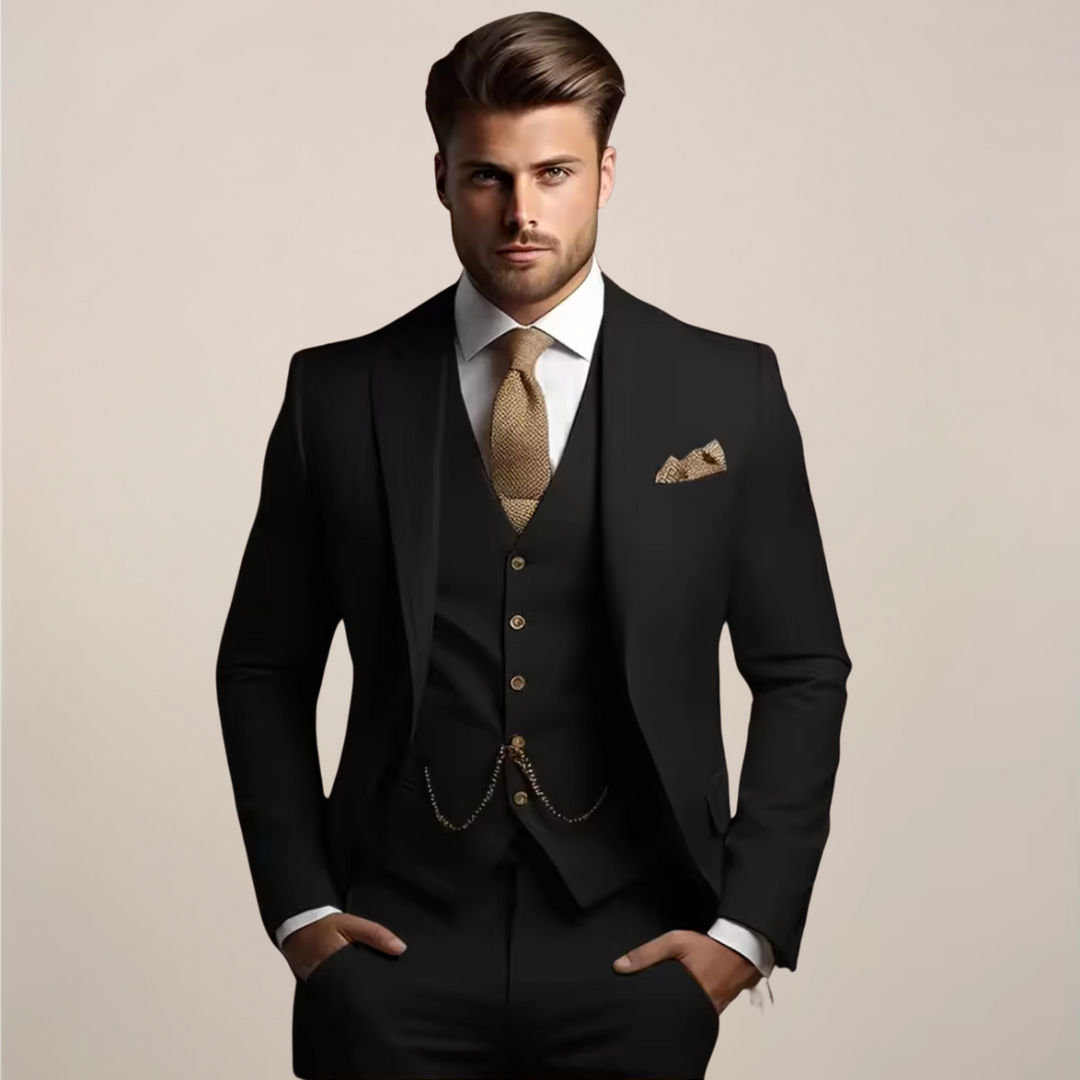 Eleganter Herren Dreiteiler Slim Fit Anzug "Yannick" mit Sakko, Weste und Hose für Business & Feierlichkeiten.