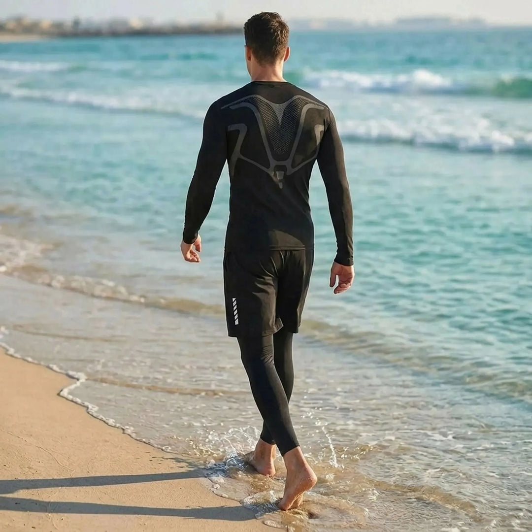 Herren Rashguard Schwimm-Set: 3-teilig, schnelltrocknend & dehnbar. Perfekt für Wassersport, Strand & aktives Training.