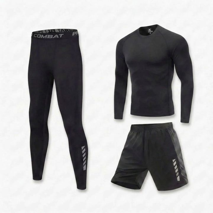 Herren 3-teiliges Fitness-Schwimm-Set. Funktionelle Bademode: Rashguard, Shorts & Hose für optimalen Komfort.