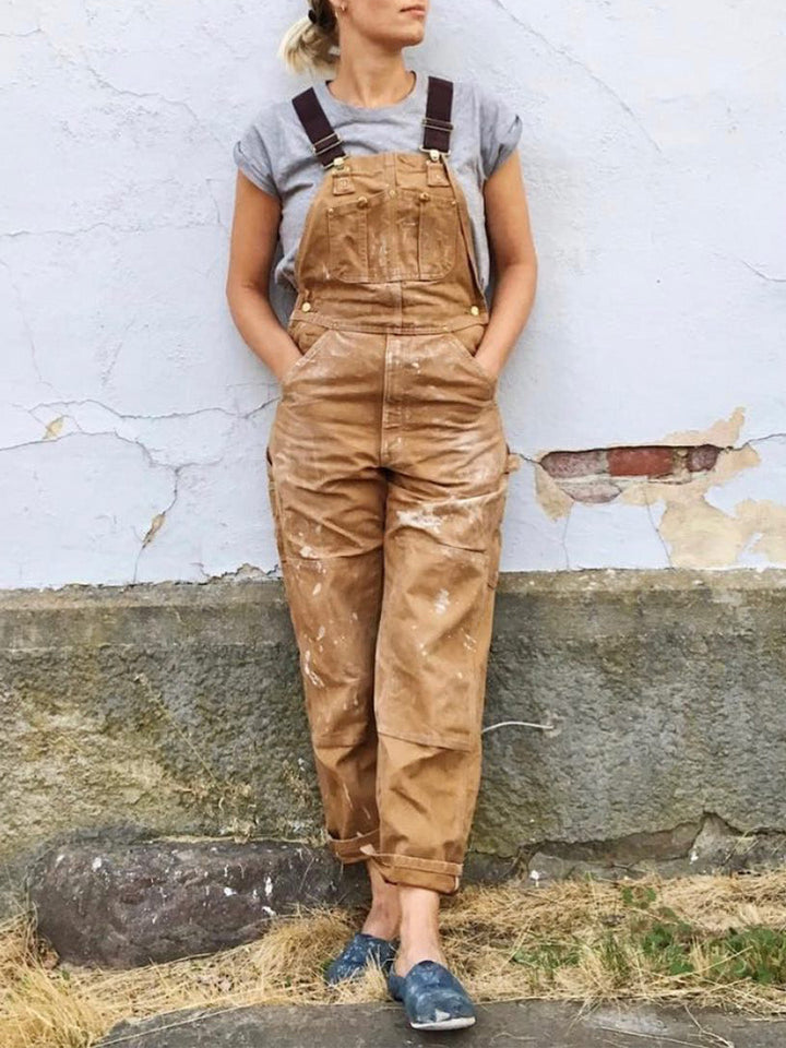 Schwarze Vintage Latzhose Damen: vielseitiger Overall, bequem & robust, perfekt für Alltag & Freizeitmode.