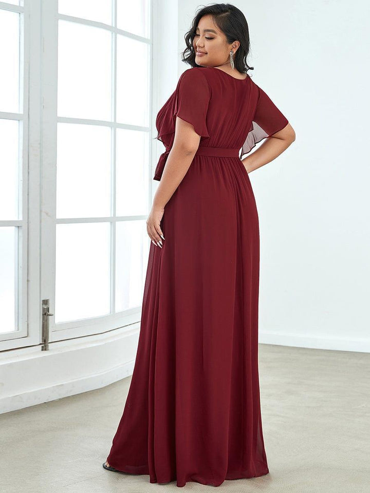 Maxikleid für Festlichkeiten, A-Linie, V-Ausschnitt, schicke Ärmel.
