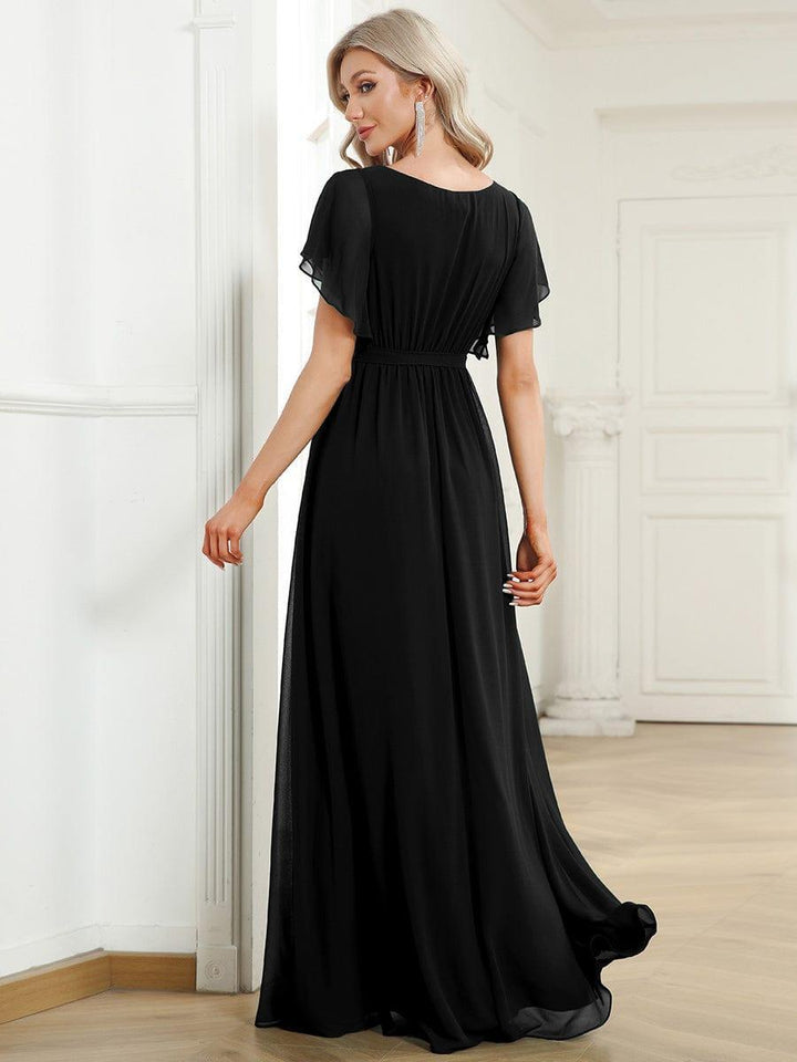 Partykleid A-Linie, V-Ausschnitt, Flügelärmel, für glamouröse Events.