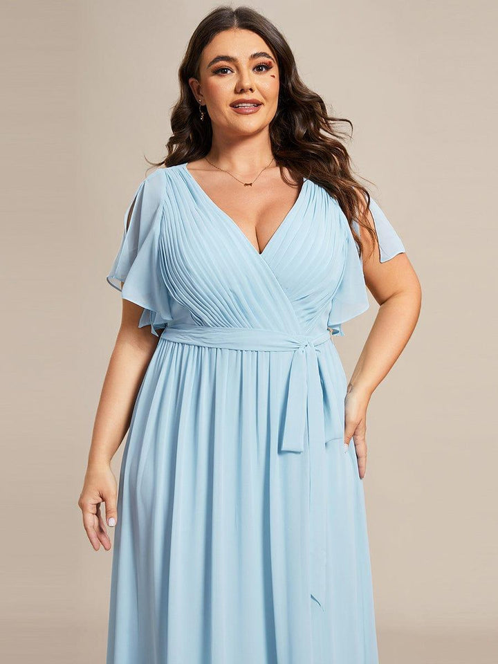 Elegantes A-Linie Abendkleid, V-Ausschnitt, lang, femininer Look.
