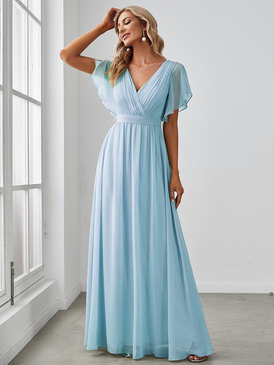 Damen Abendkleid A-Linie, V-Ausschnitt, Maxilänge, puristisch elegant.