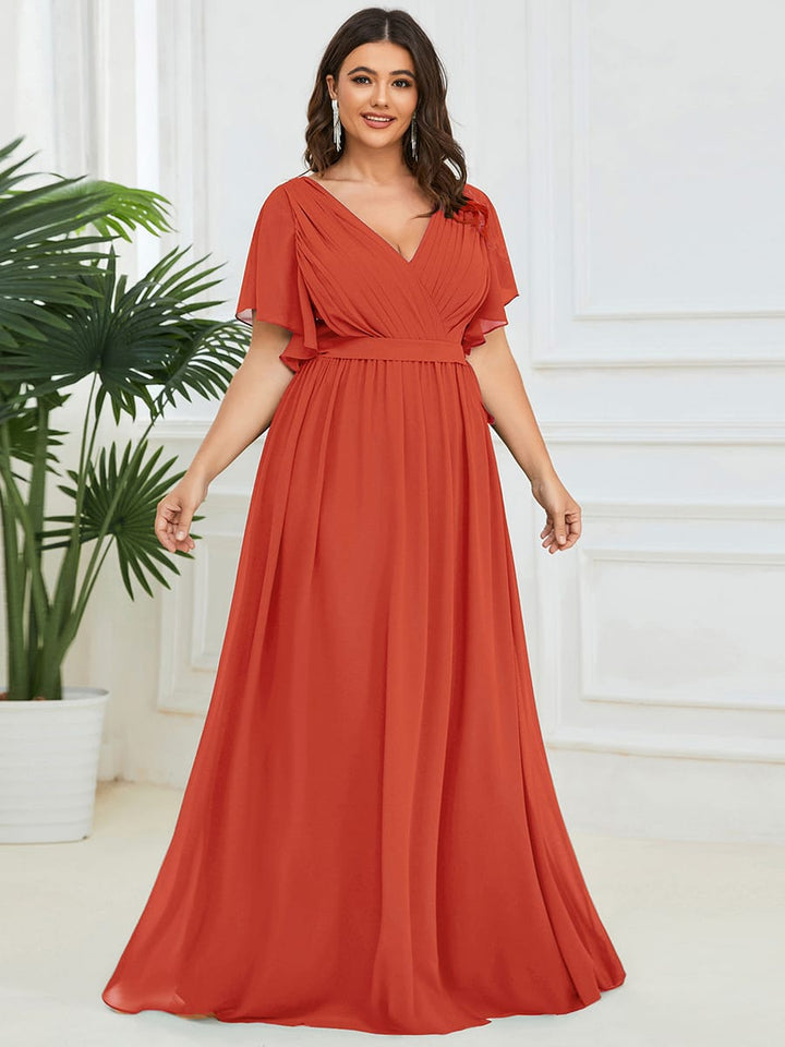 Partykleid A-Linie, V-Ausschnitt, Flügelärmel, lang, für den festlichen Anlass.