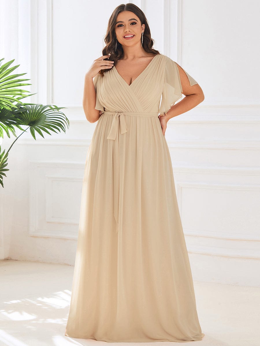 Ballkleid A-Linie, V-Ausschnitt, Flügelärmel, lang, für königliche Momente.