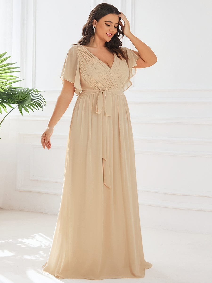 Partykleid A-Linie, V-Ausschnitt, Flügelärmel, lang, für viele Anlässe.