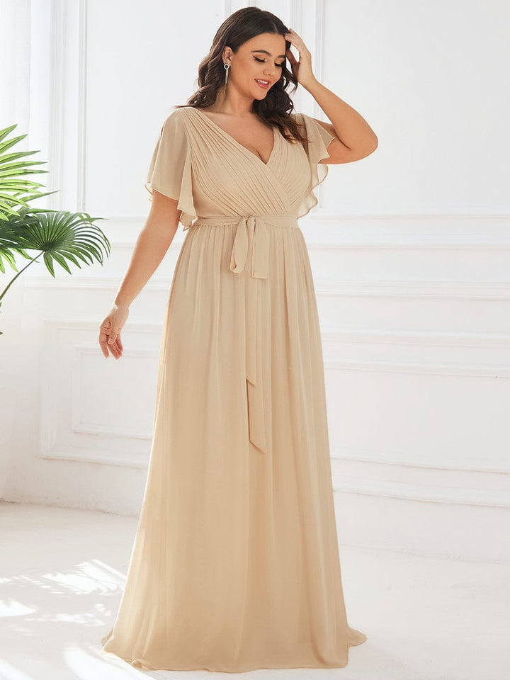 Partykleid A-Linie, V-Ausschnitt, Flügelärmel, lang, für viele Anlässe.