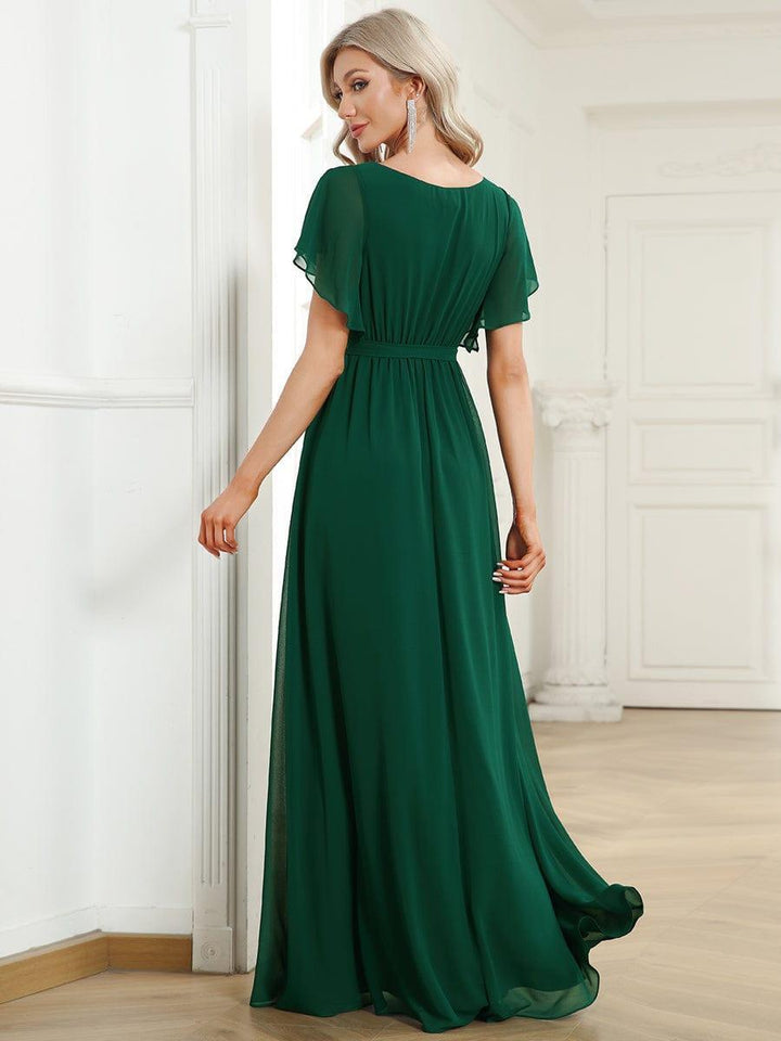 Damen Maxi Abendkleid, A-Linie, V-Ausschnitt, elegante Silhouette.