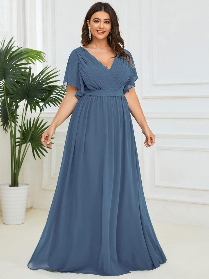 Festliches Maxikleid A-Linie, V-Ausschnitt, Flügelärmel, elegant.