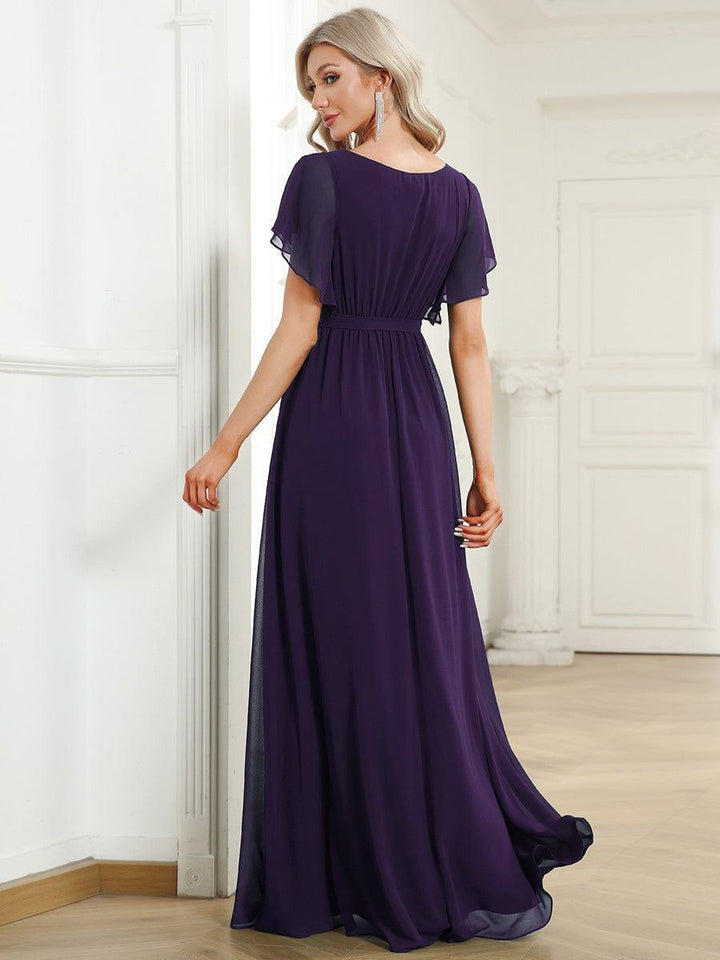 Festliches Damen Maxi Abendkleid A-Linie, V-Ausschnitt, lange Silhouette.