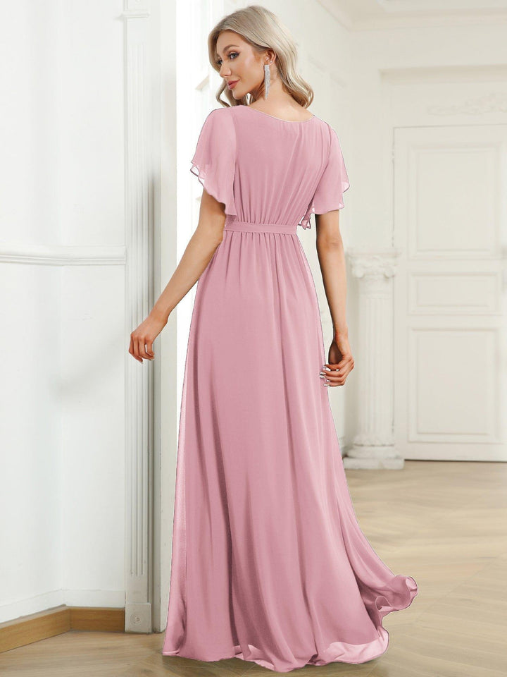 Ballkleid A-Linie, V-Ausschnitt, Flügelärmel, lange Länge.