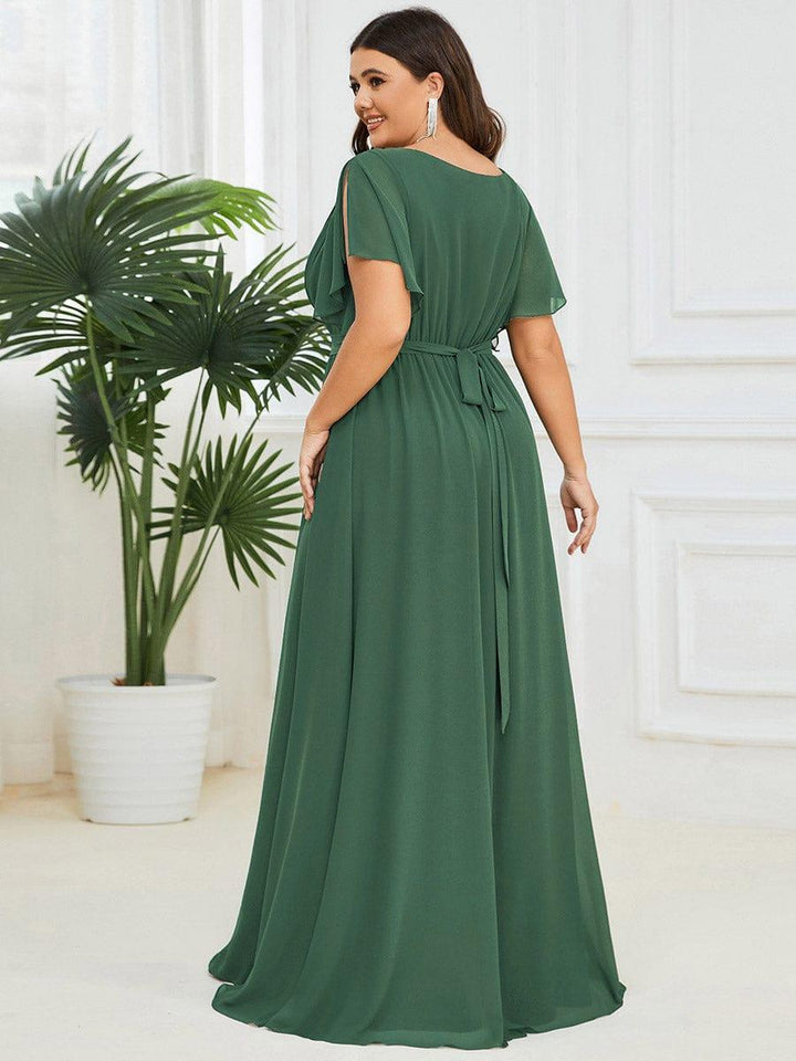 Hochzeitsgastkleid A-Linie, V-Ausschnitt, lange Form, stilvoll & modern.