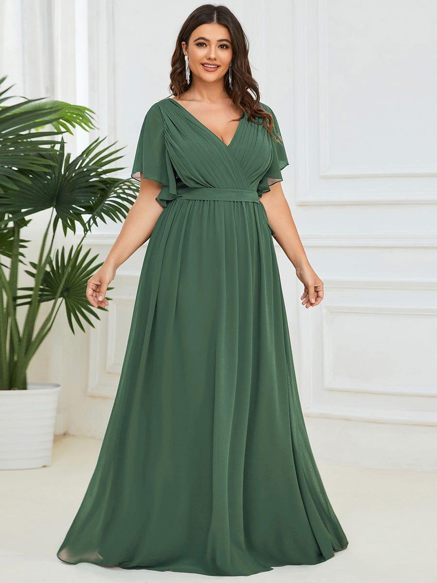 Brautjungfernkleid A-Linie, V-Ausschnitt, Flügelärmel, lang, bezaubernd.