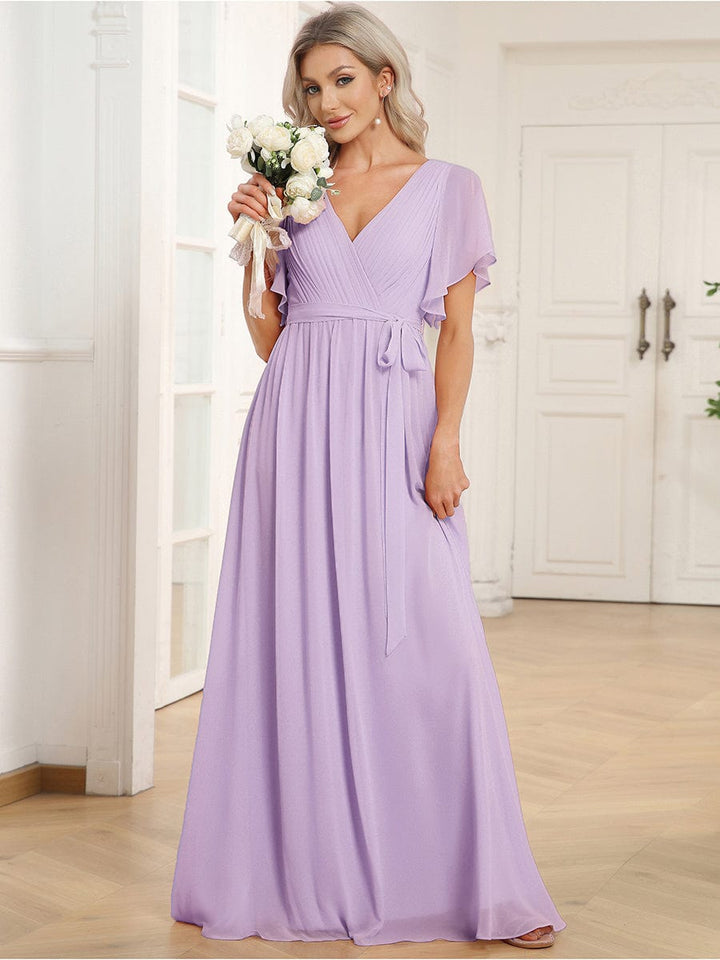Ballkleid A-Linie, V-Ausschnitt, Flügelärmel, lang, für jeden besonderen Tag.