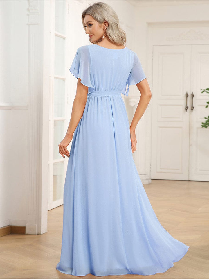 Ballkleid A-Linie, V-Ausschnitt, Flügelärmel, lang, für festliche Bälle.