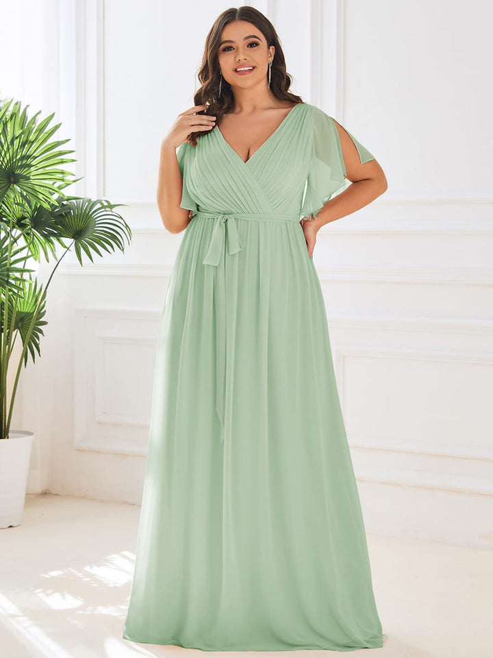 Partykleid A-Linie, V-Ausschnitt, Flügelärmel, lang, für den festlichen Abend.