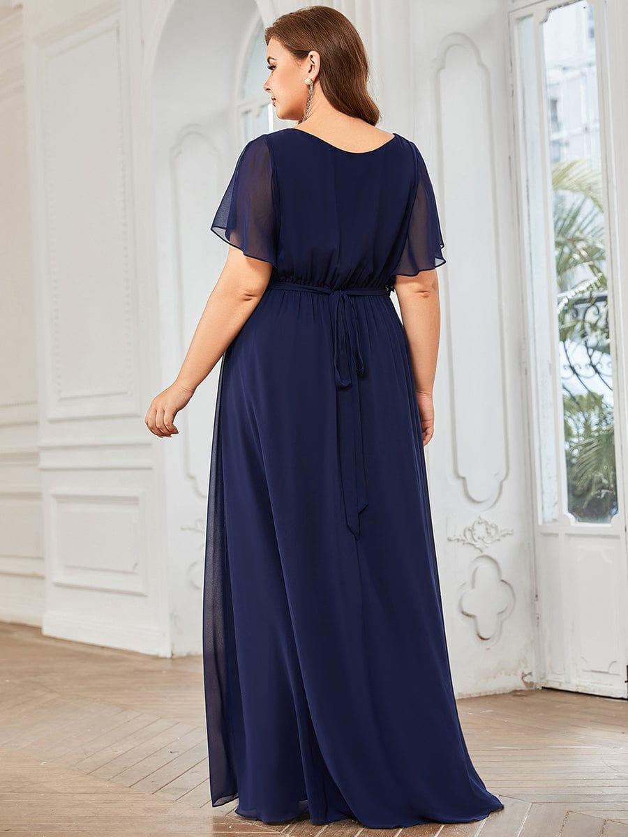 Elegantes Festkleid lang, A-Linie, V-Ausschnitt, Hochzeitsgast-Look.