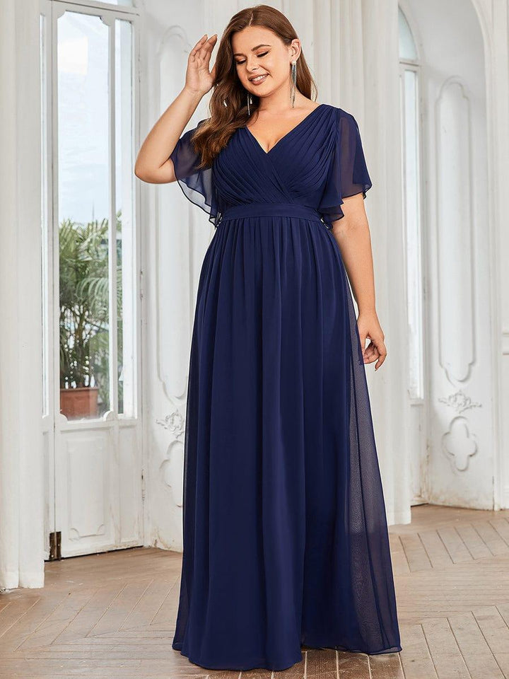 Damen Maxi Abendkleid A-Linie, V-Ausschnitt, Flügelärmel, für Bälle.
