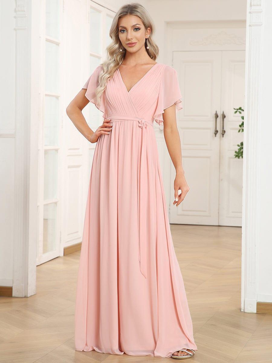 Hochzeitsgastkleid A-Linie, V-Ausschnitt, lang, festlicher Charme.