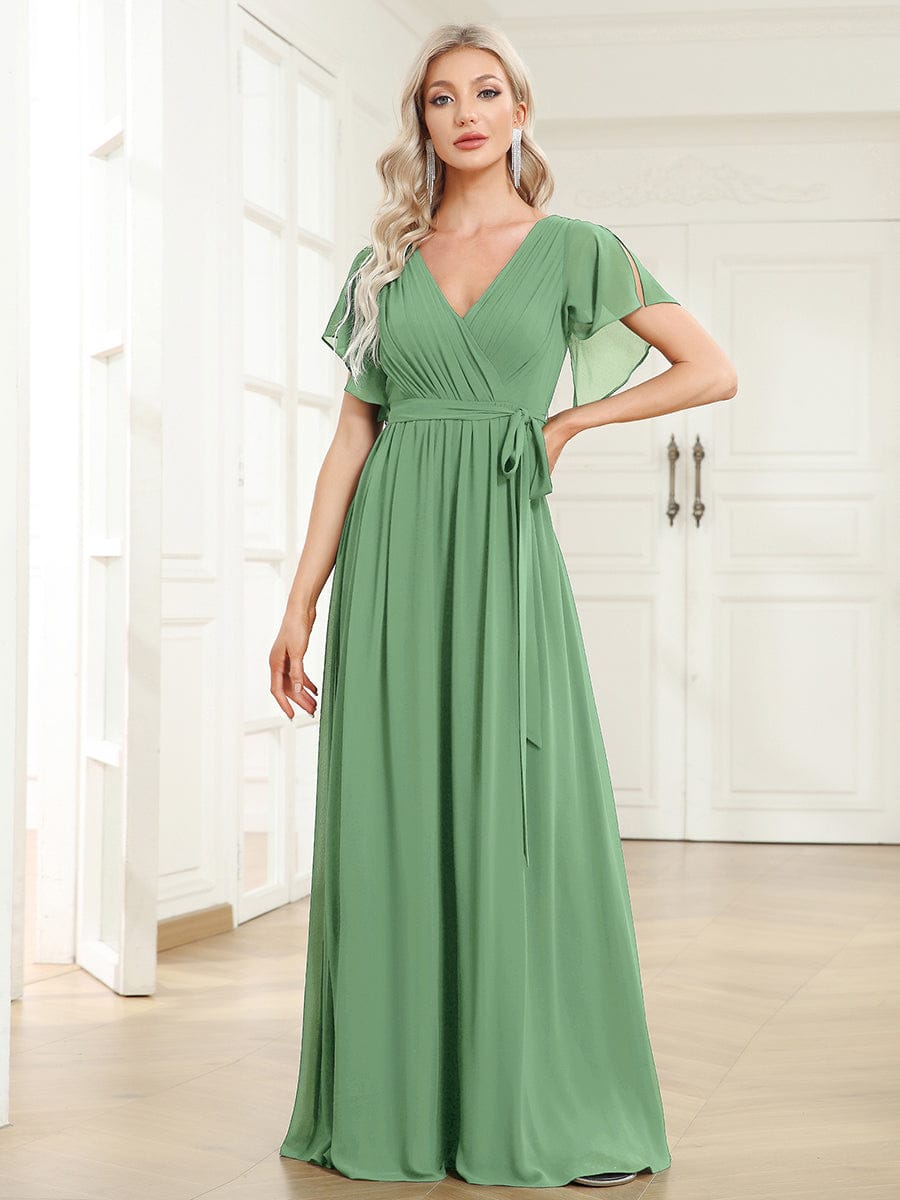 Partykleid A-Linie, V-Ausschnitt, Flügelärmel, lang, für eine schicke Party.