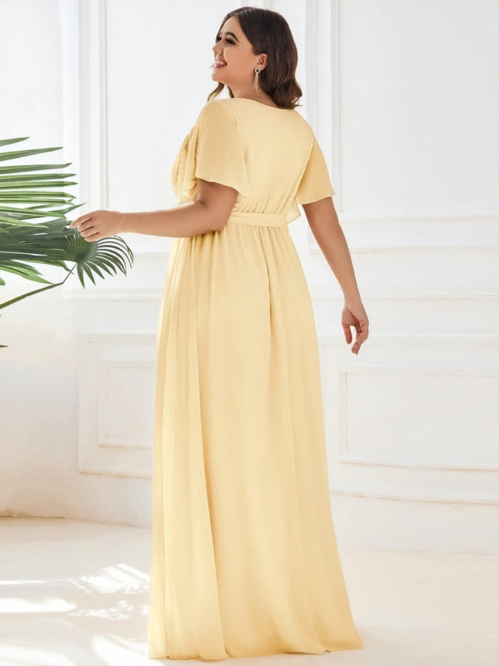 Hochzeitsgastkleid A-Linie, V-Ausschnitt, lange Form, mit tollem Schnitt.
