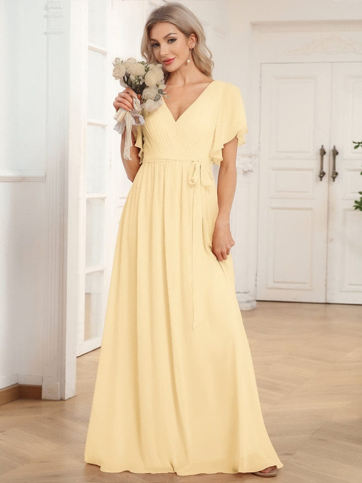 Partykleid A-Linie, V-Ausschnitt, Flügelärmel, lang, für festliche Events.