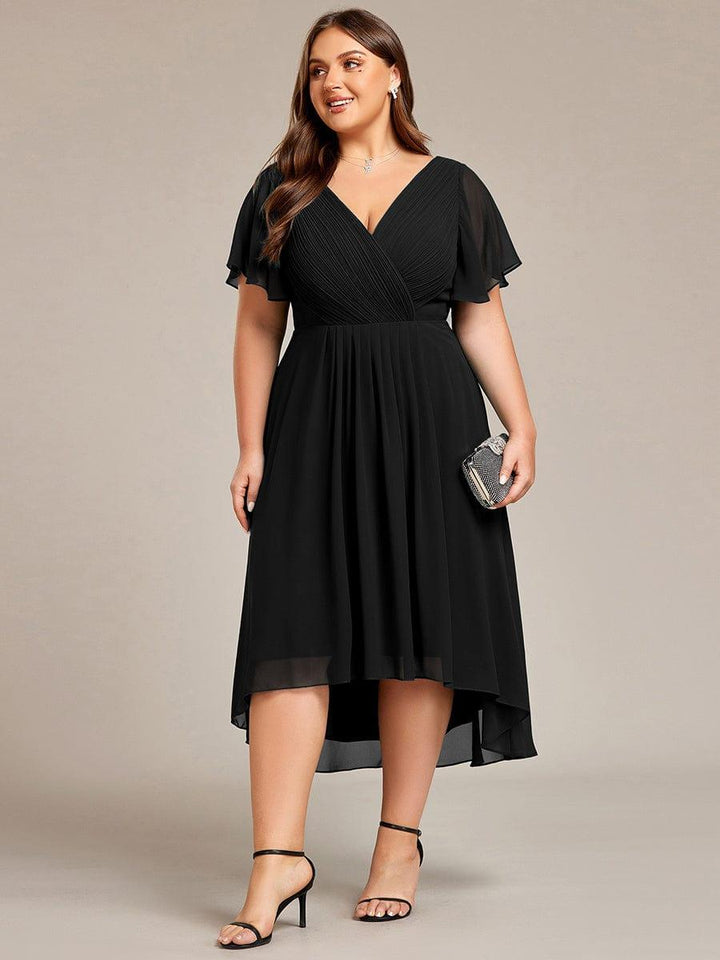 Damen Vokuhila Partykleid, festlich, Kurzarm, Empire-Taille, für stilvolle Sommerabende.