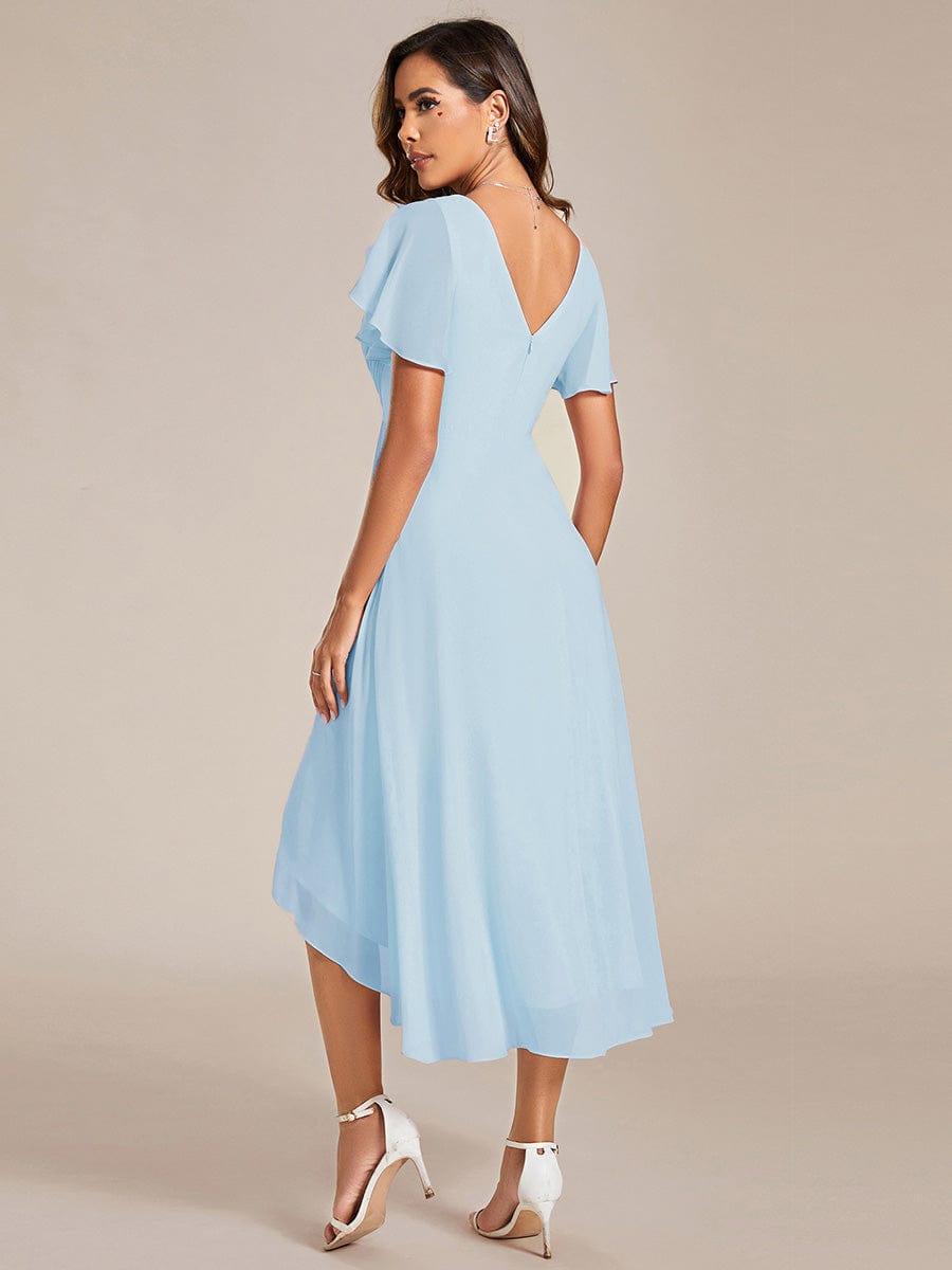 Elegantes Vokuhila Hochzeitsgast-Kleid, A-Linie, Empire-Taille, Kurzarm für den Anlass.