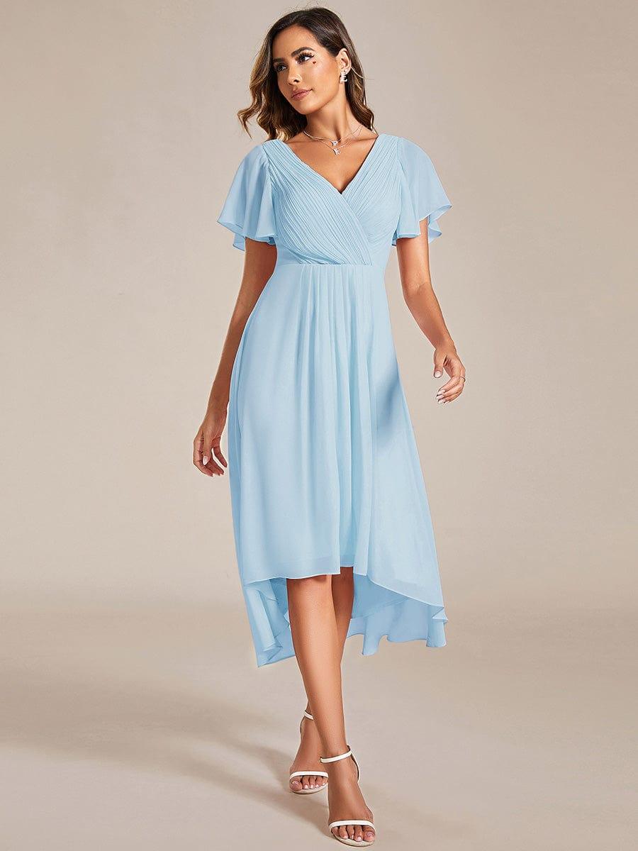 Damen Vokuhila Brautjungfernkleid, Kurzarm, Midi-Länge, perfekt für Hochzeitstage.