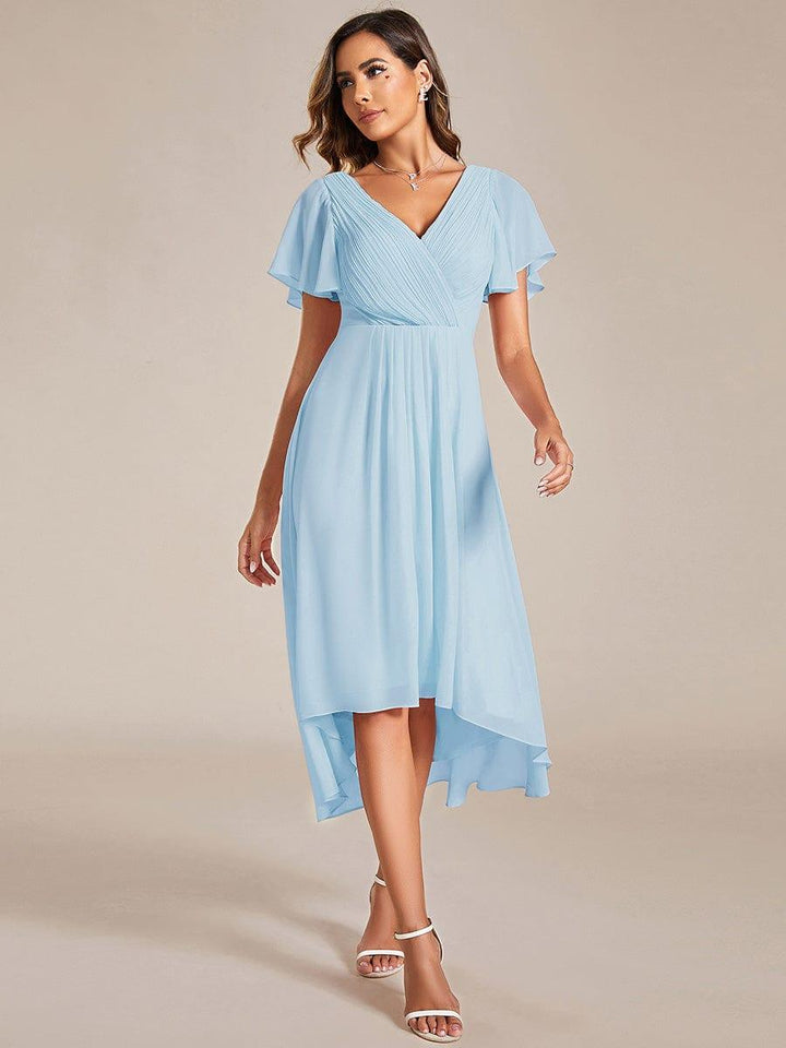 Damen Vokuhila Brautjungfernkleid, Kurzarm, Midi-Länge, perfekt für Hochzeitstage.