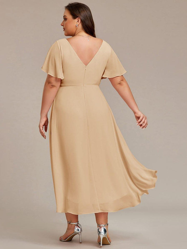 Damen Vokuhila Festkleid, Kurzarm, Midi-Länge, elegant für besondere Momente.