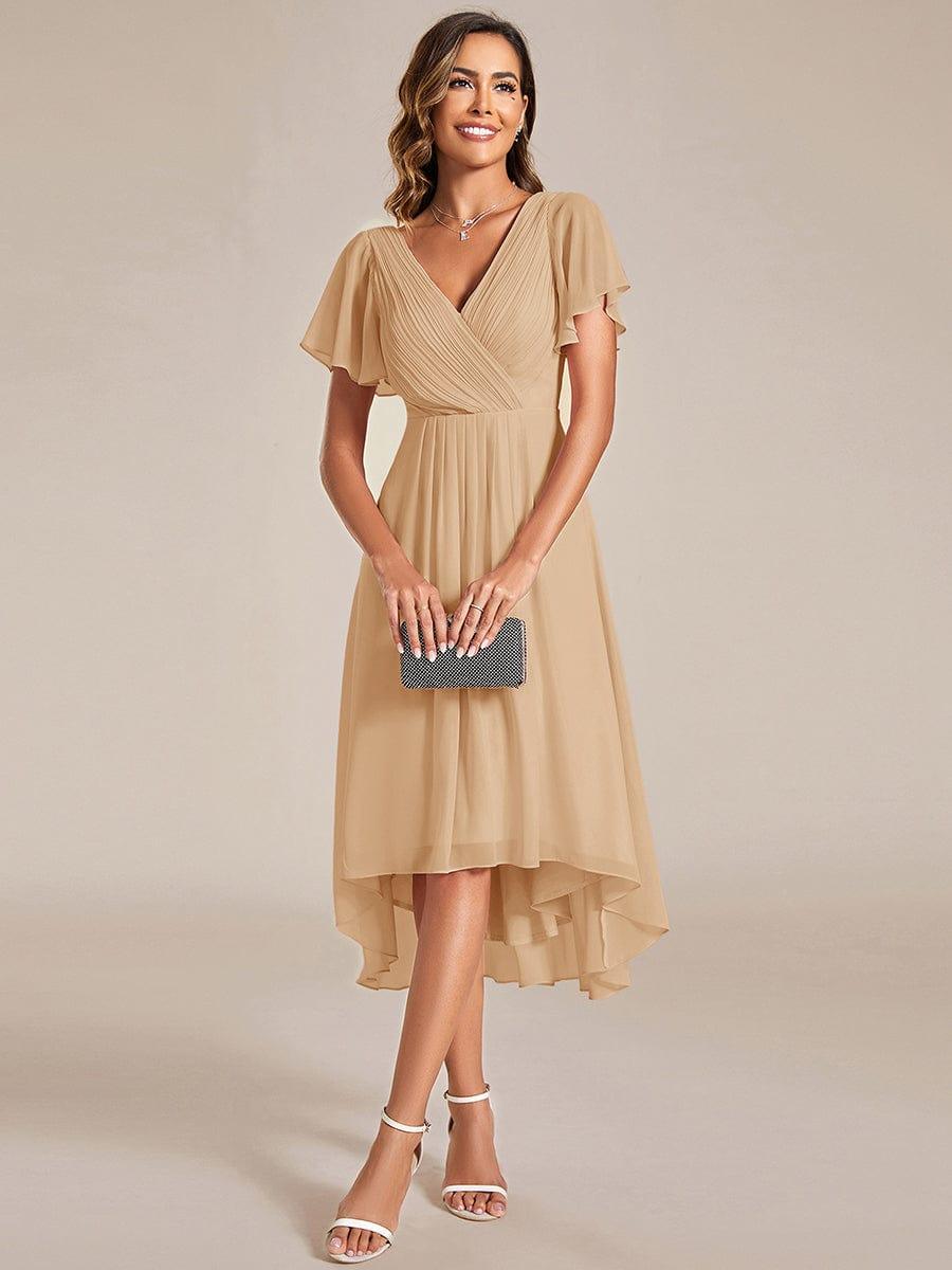 Damen Vokuhila Brautjungfernkleid, Kurzarm, Midi-Länge, perfekt für Hochzeiten.