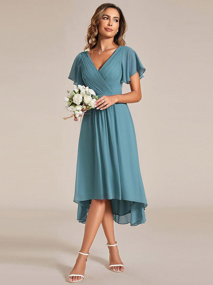 Damen Vokuhila Festkleid, Kurzarm, Midi-Länge, elegant für besondere Momente.
