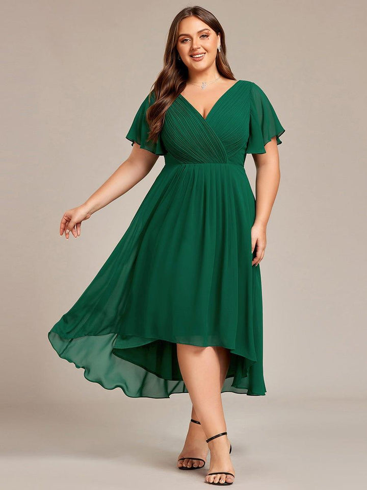 Schickes Festkleid Vokuhila für Damen, Kurzarm, Midi-Länge, ideal für Hochzeitsgäste.