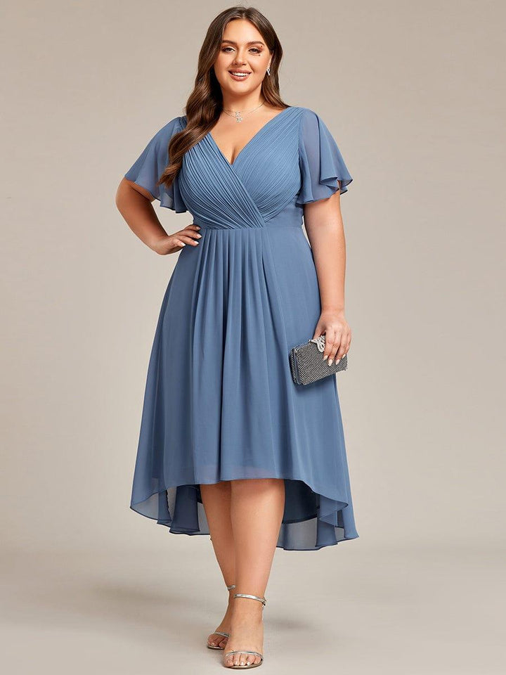 Stilvolles Vokuhila Abendkleid für Damen, Kurzarm, Midi-Länge, für Galas & Empfänge.