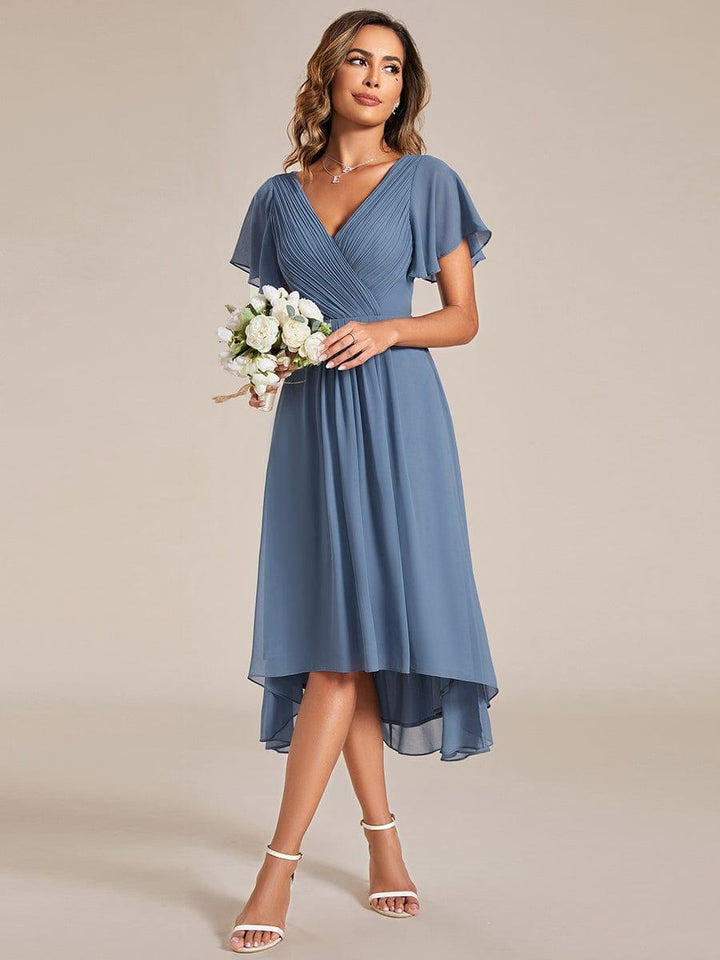 Damen Sommer-Abendkleid im Vokuhila-Look, A-Linie Schnitt, Empire-Taille, stilvoll für Partys.