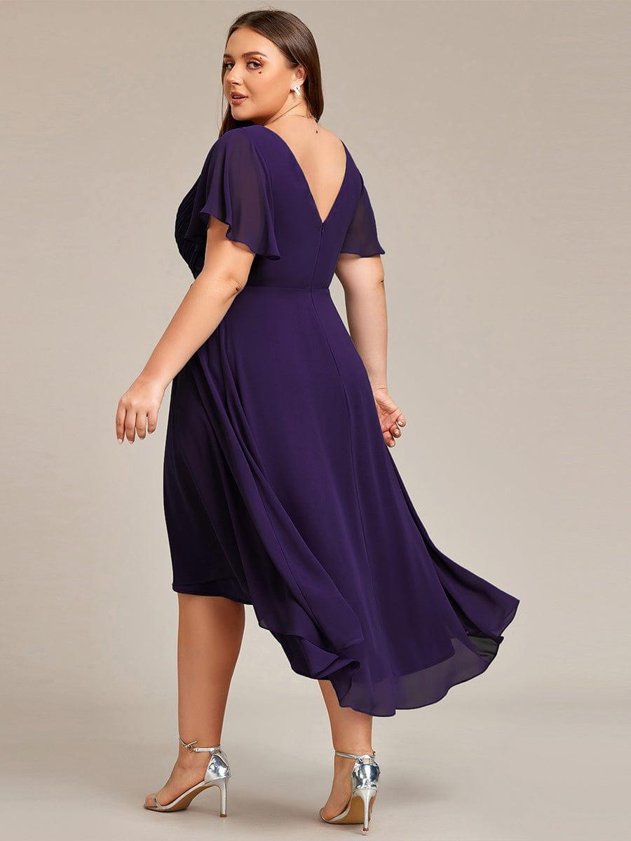 Schickes Vokuhila Cocktailkleid, Kurzarm, Midi-Länge, für stilvolle Abendpartys.