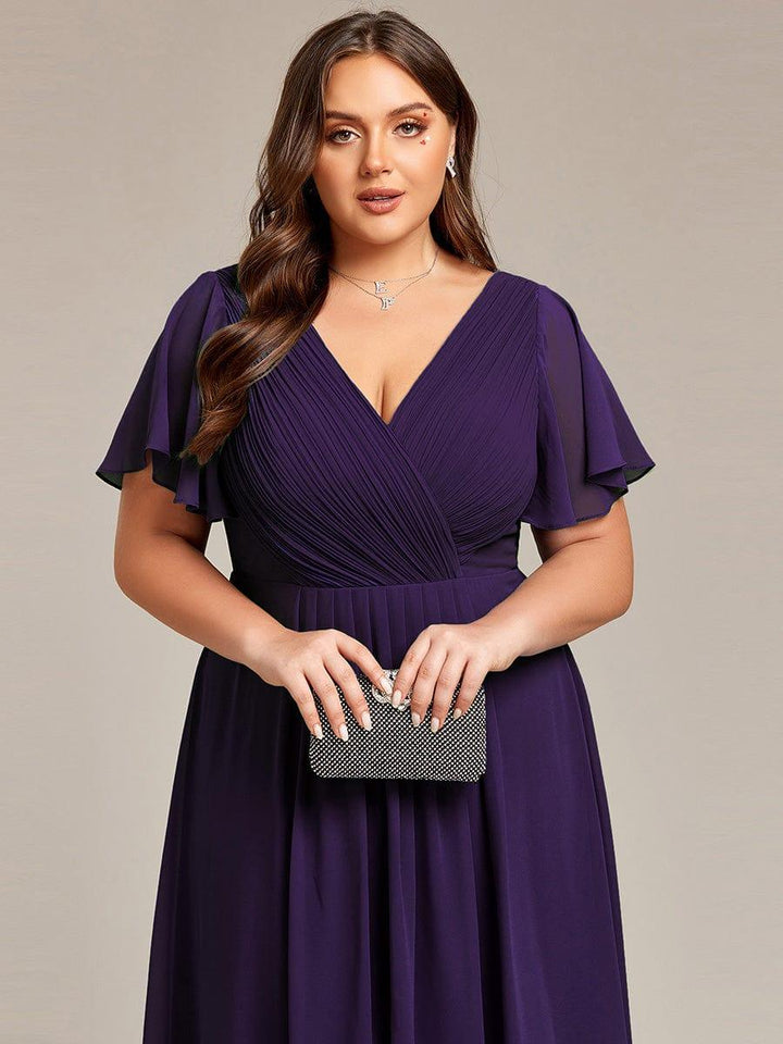 Elegantes Hochzeitsgastkleid Vokuhila, A-Linie, Empire-Taille, Kurzarm für Feiern.