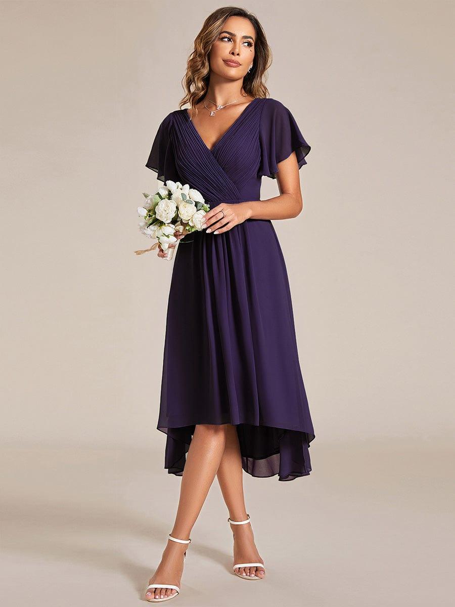 Elegantes Vokuhila Damenkleid für Hochzeiten, A-Linie, Empire-Taille, Kurzarm-Design.