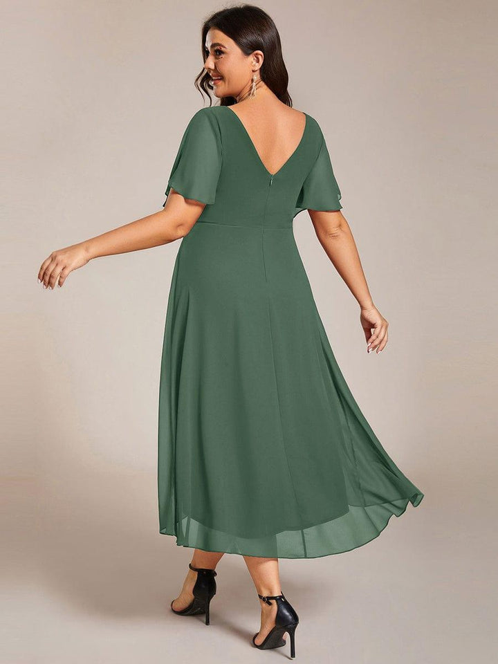 Festliches Damenkleid Vokuhila, Kurzarm, Midi-Länge, elegant für Partys & Empfänge.
