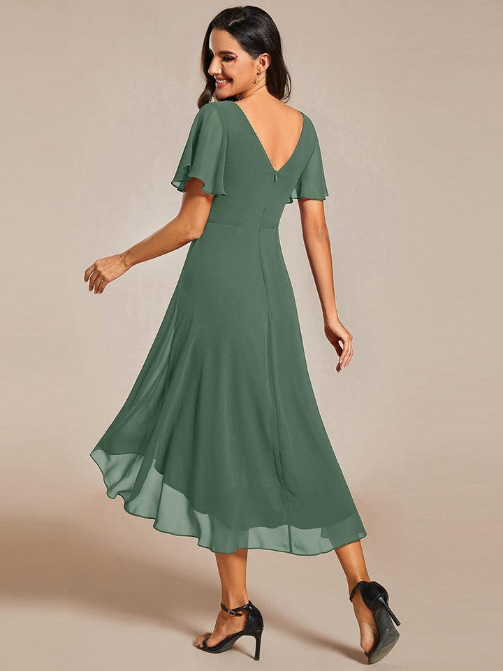 Elegantes Hochzeitsgastkleid Vokuhila, A-Linie, Empire-Taille, Kurzarm für Feiern.