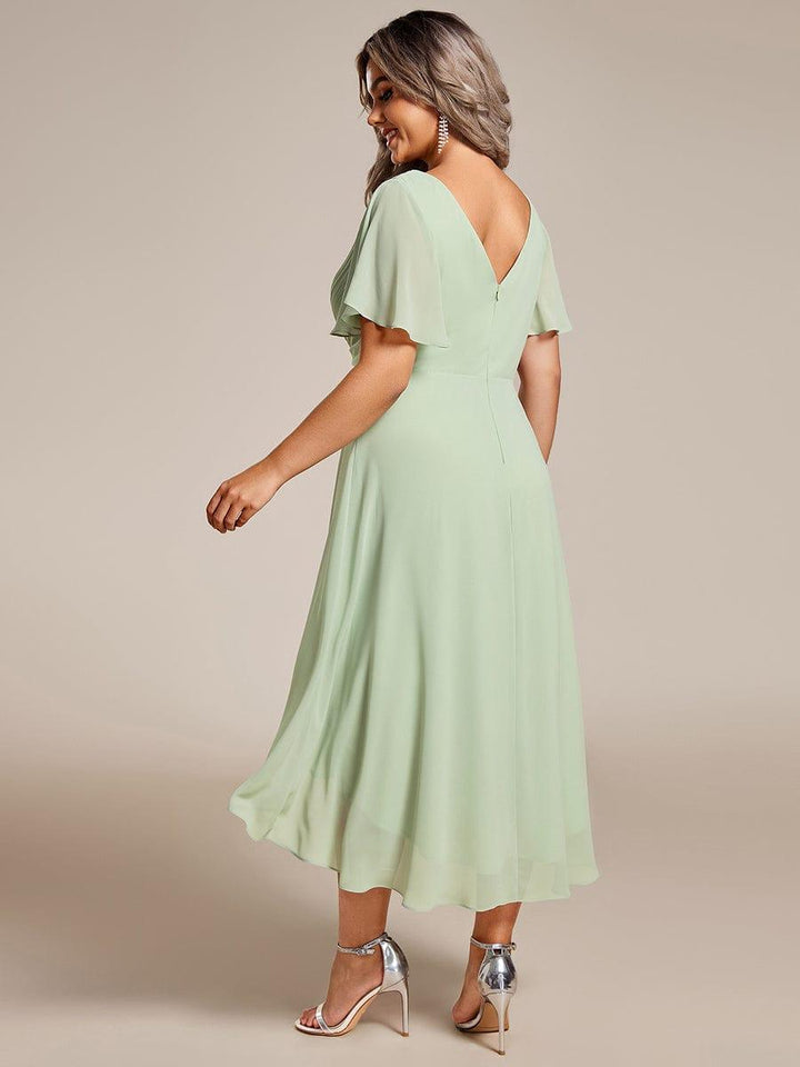 Festliches Damenkleid Vokuhila, Kurzarm, Midi-Länge, elegant für Bälle & Partys.