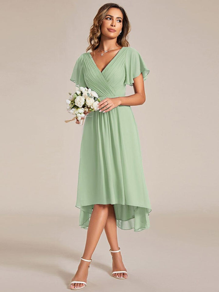 Elegantes Hochzeitsgastkleid Vokuhila, A-Linie, Empire-Taille, Kurzarm für Feiern.